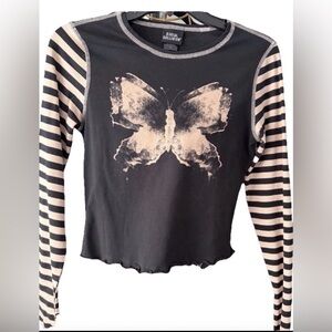 Striped Black Butterfly Crop Top